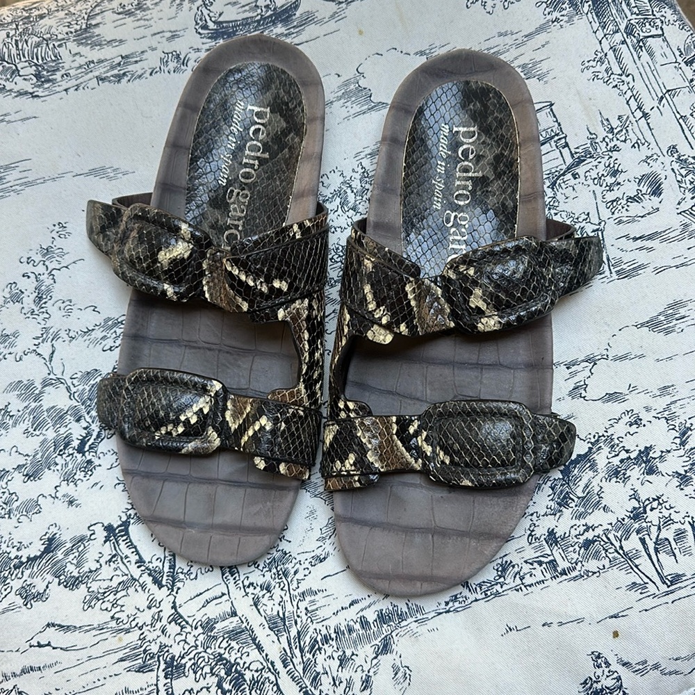 Pedro Garcia Brown and Black Snake-Print Slide Sandals